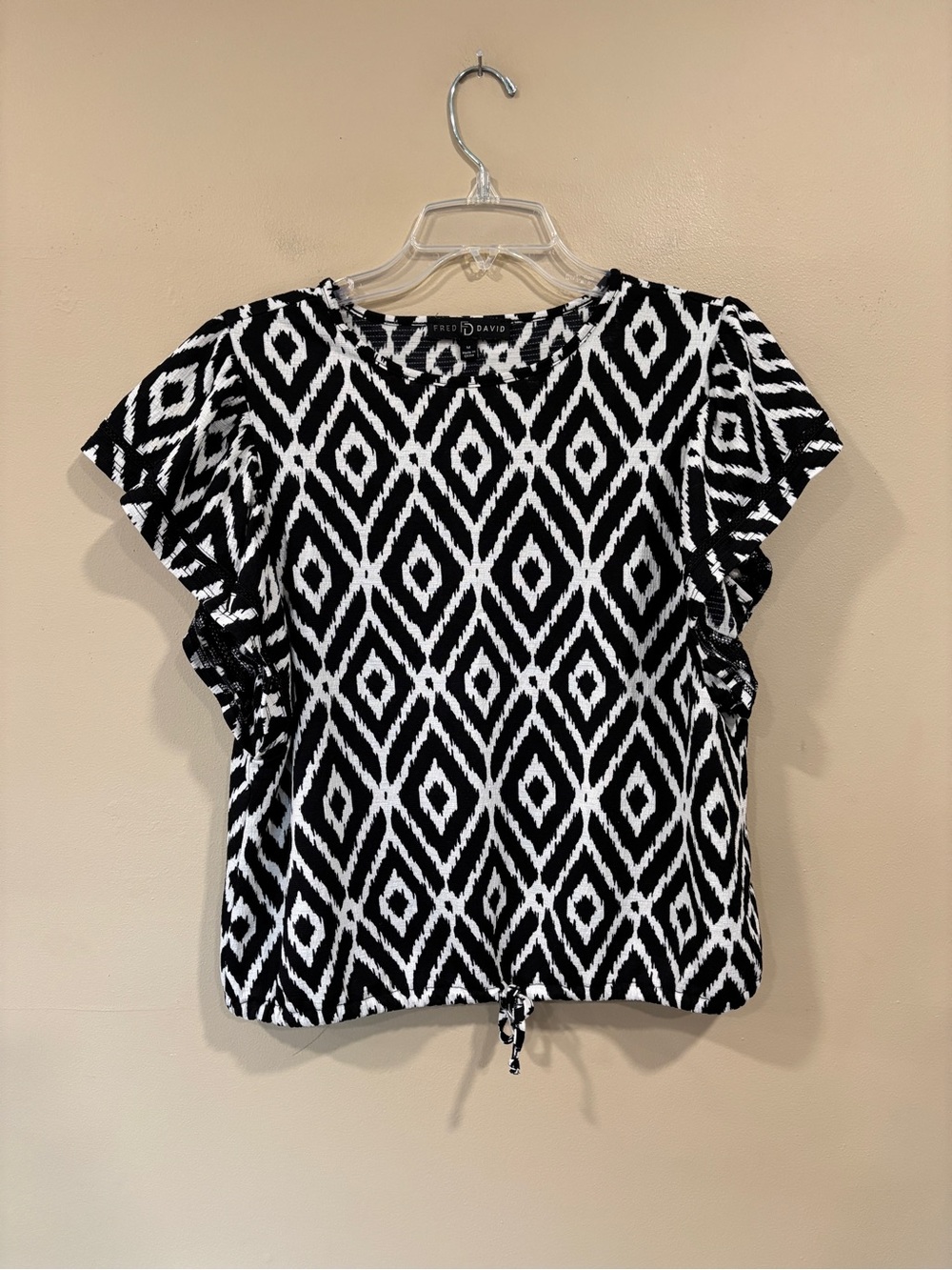 Fred David Women’s Black White Tie Front Blouse Size M